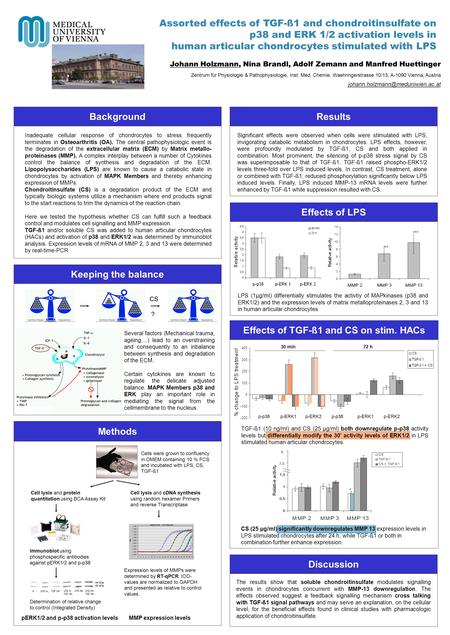 Assorted effects of TGF-ß1 and chondroitinsulfate on p38 and ERK 1/2 activation levels in human articular chondrocytes stimulated with LPS Johann Holzmann,