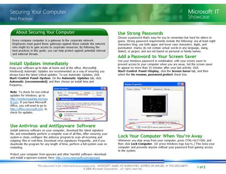 1 of 2 This document is for informational purposes only. MICROSOFT MAKES NO WARRANTIES, EXPRESS OR IMPLIED, IN THIS DOCUMENT. © 2006 Microsoft Corporation.