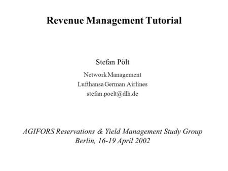 Revenue Management Tutorial