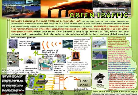 Abstract Basically assuming the road traffic as a computer LAN. Our fuel saver system uses radio frequency transmitting and receiving technique to communicate.