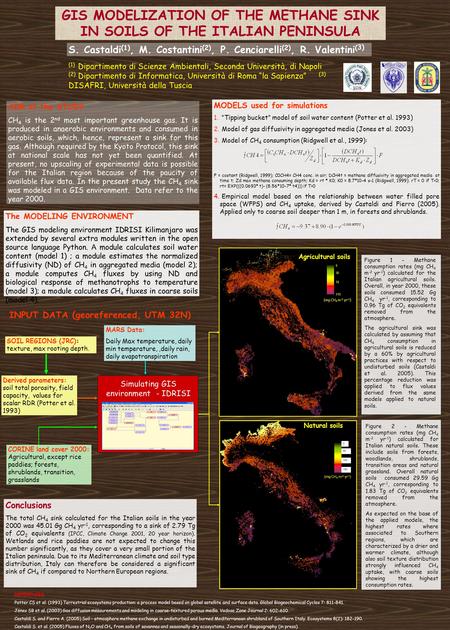 GIS MODELIZATION OF THE METHANE SINK IN SOILS OF THE ITALIAN PENINSULA S. Castaldi (1), M. Costantini (2), P. Cenciarelli (2), R. Valentini ( 3) (1) Dipartimento.