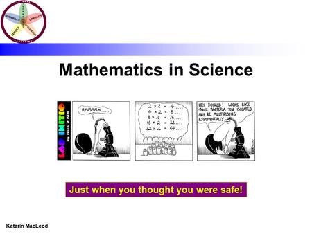 KATARIN MACLEOD Katarin MacLeod NUMERACY TECHNOLOGYTECHNOLOGY LITERACY SERVICE APPLICATION Mathematics in Science Just when you thought you were safe!