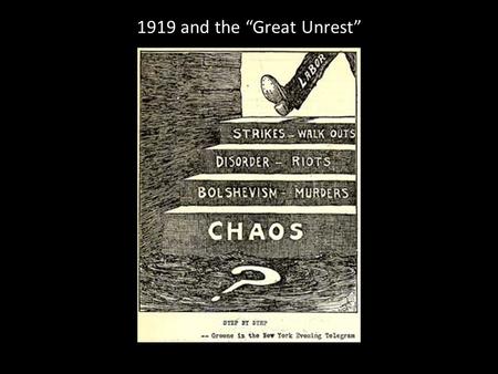 1919 and the “Great Unrest”. Republican Warren G. Harding.