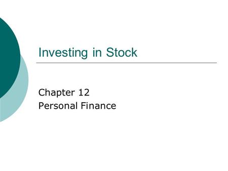 Chapter 12 Personal Finance