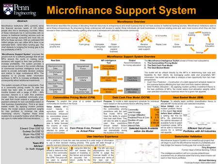 Abstract: Microfinance institutions (MFI) currently serve the financial services needs of 100 million people who live in developing countries. Many of.