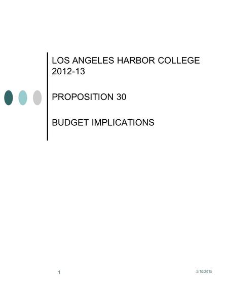 5/10/2015 1 LOS ANGELES HARBOR COLLEGE 2012-13 PROPOSITION 30 BUDGET IMPLICATIONS.