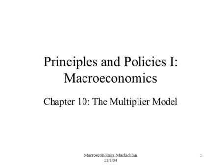 Principles and Policies I: Macroeconomics