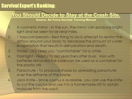 Survival Expert’s Ranking: