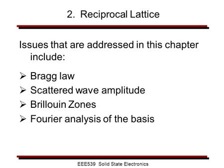 EEE539 Solid State Electronics