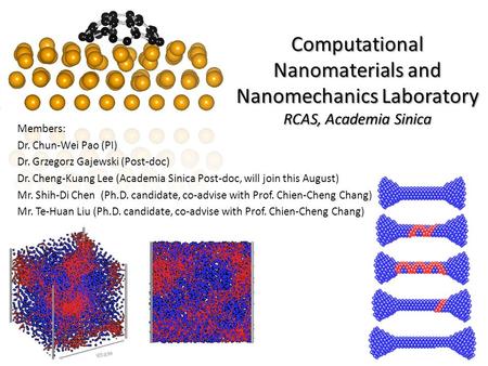 Members: Dr. Chun-Wei Pao (PI) Dr. Grzegorz Gajewski (Post-doc)