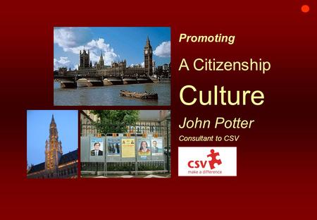 Promoting A Citizenship Culture John Potter Consultant to CSV.