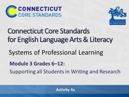 Activity 4a Systems of Professional Learning Module 3 Grades 6–12: Supporting all Students in Writing and Research.