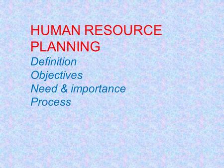 HUMAN RESOURCE PLANNING