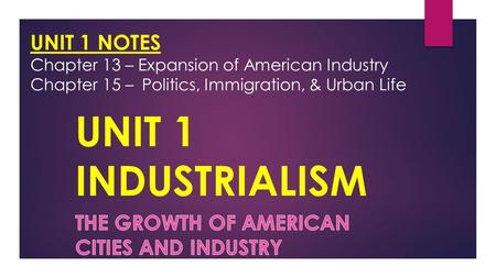 UNIT 1 INDUSTRIALISM The growth of American cities and industry