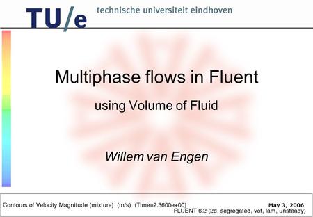 May 3, 2006 Multiphase flows in Fluent using Volume of Fluid Willem van Engen.