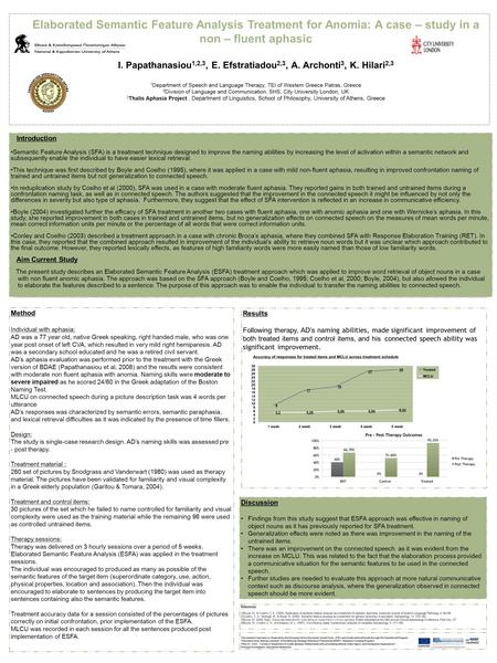 Introduction Semantic Feature Analysis (SFA) is a treatment technique designed to improve the naming abilities by increasing the level of activation within.