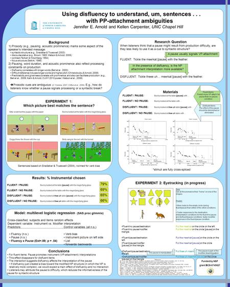 Using disfluency to understand, um, sentences... with PP-attachment ambiguities Jennifer E. Arnold and Kellen Carpenter, UNC Chapel Hill Background 1)