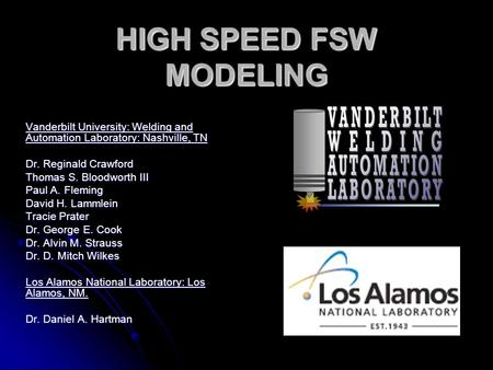 HIGH SPEED FSW MODELING