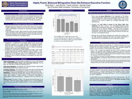 Highly Fluent, Balanced Bilingualism Does Not Enhance Executive Function Oliver Sawi 1,2, Jack Darrow 1, Hunter Johnson 1, Kenneth Paap 1 ; 1 San Francisco.