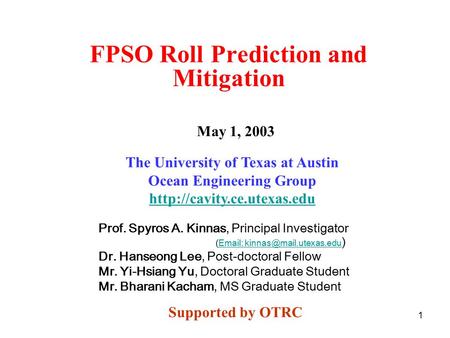 FPSO Roll Prediction and Mitigation