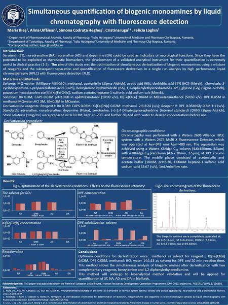 Conclusions Optimum conditions for derivatization were: methanol as solvent for reagent I, K 3 [Fe(CN) 6 ] 0.02M, DPE 0.05M, methanol: HCl: water 14:1:15.