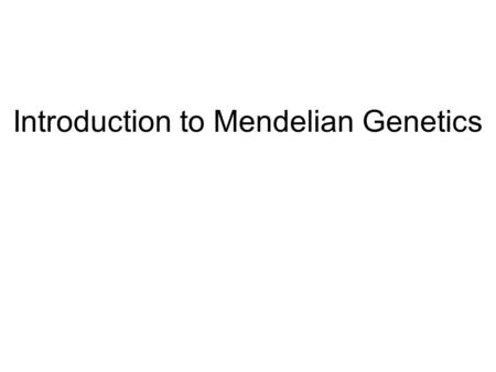 Introduction to Mendelian Genetics