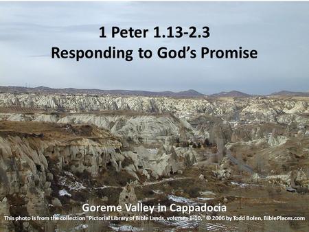 Goreme Valley in Cappadocia This photo is from the collection Pictorial Library of Bible Lands, volumes 1-10, © 2006 by Todd Bolen, BiblePlaces.com 1.