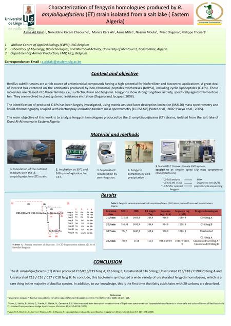 Characterization of fengycin homologues produced by Characterization of fengycin homologues produced by B. amyloliquefaciens (ET) strain isolated from.