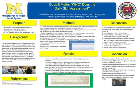 Does It Matter “WHO” Does the Daily Skin Assessment? Lori Pelham, RN. Lauren Wells, RN. Terri Kennedy, RN and TBICU Nursing staff “Trauma Burn Center,