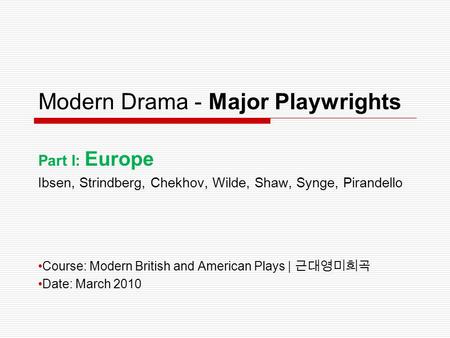 Modern Drama - Major Playwrights