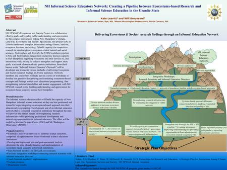 NH Informal Science Educators Network: Creating a Pipeline between Ecosystems-based Research and Informal Science Education in the Granite State Kate Leavitt.