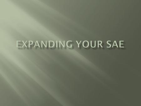  1. I can identify the factors that should be considered in expanding an SAE program.  2. I can explain how placement and ownership SAE programs may.