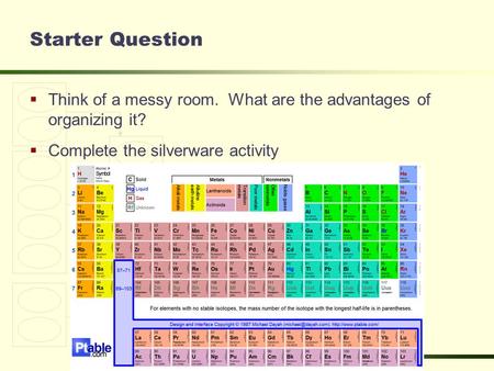 Starter Question  Think of a messy room. What are the advantages of organizing it?  Complete the silverware activity.