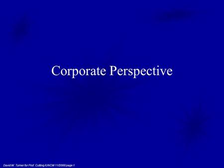 David W. Turner for Prof. Cutting /UNCW 11/2000 page 1 Corporate Perspective.