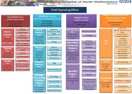 Chief Operating Officer Women's and Children's & Clinical Support (£99m) Lead for Outpatients Caroline Meredith Lesley Hurst Women's and Children's & Clinical.