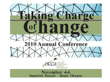 Greg Hamann (LBCC President) looks over the OCCA 2010 Conference program while Cam Preus (CCWD Commissioner) enjoys conversation at the opening luncheon.