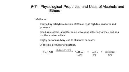 Physiological Properties and Uses of Alcohols and Ethers