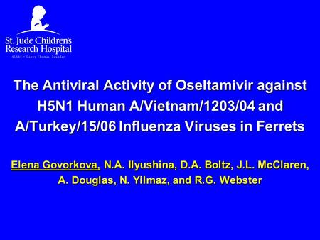 The Antiviral Activity of Oseltamivir against H5N1 Human A/Vietnam/1203/04 and A/Turkey/15/06 Influenza Viruses in Ferrets Elena Govorkova, N.A. Ilyushina,