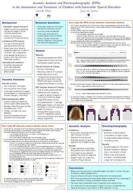 Acoustic Analysis and Electropalatography (EPG) in the Assessment and Treatment of Children with Intractable Speech Disorders Sara E. Wood James M. Scobbie.