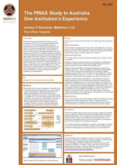 The PRIAS Study In Australia One Institution’s Experience Introduction PRIAS (Prostate cancer Research International: Active Surveillance – NTR1718) is.
