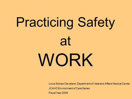 Practicing Safety at WORK Louis Stokes Cleveland, Department of Veterans Affairs Medical Center JCAHO Environment of Care Series Fiscal Year 2009.