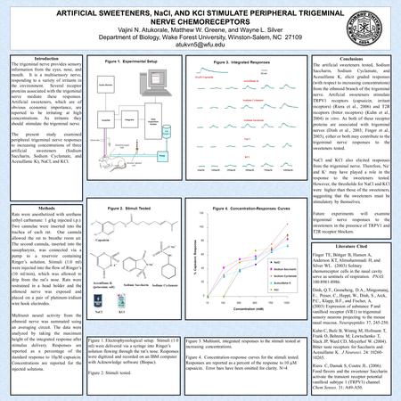 ARTIFICIAL SWEETENERS, NaCl, AND KCl STIMULATE PERIPHERAL TRIGEMINAL NERVE CHEMORECEPTORS Vajini N. Atukorale, Matthew W. Greene, and Wayne L. Silver Department.