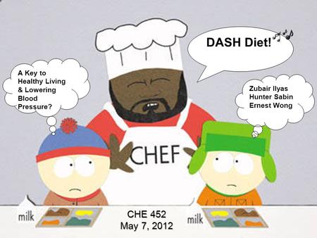 CHE 452 May 7, 2012 DASH Diet! A Key to Healthy Living & Lowering Blood Pressure? Zubair Ilyas Hunter Sabin Ernest Wong.