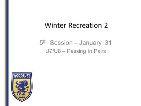 Winter Recreation 2 5 th Session – January 31 U7/U8 – Passing in Pairs.