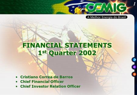 1 FINANCIAL STATEMENTS 1 st Quarter 2002 FINANCIAL STATEMENTS 1 st Quarter 2002 Cristiano Correa de BarrosCristiano Correa de Barros Chief Financial OfficerChief.