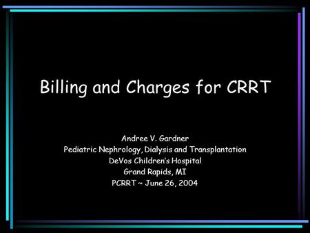 Billing and Charges for CRRT