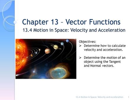 Chapter 13 – Vector Functions