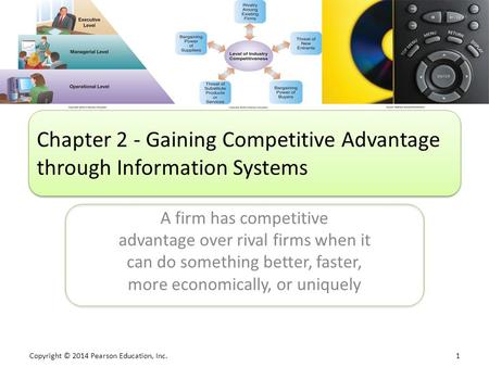 Copyright © 2014 Pearson Education, Inc. 1 A firm has competitive advantage over rival firms when it can do something better, faster, more economically,