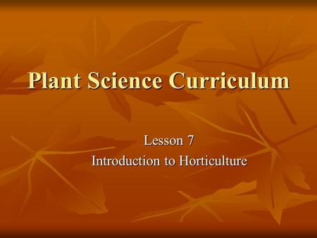 Plant Science Curriculum