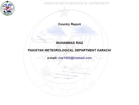 PAKISTAN METEOROLOGICAL DEPARTMENT KARACHI